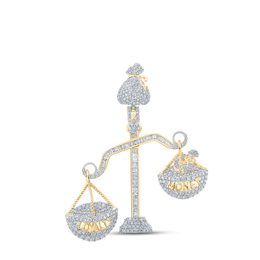 10K YELLOW GOLD BAGUETTE DIAMOND SCALES LOYALTY MONEY CHARM PENDANT 3 CTTW