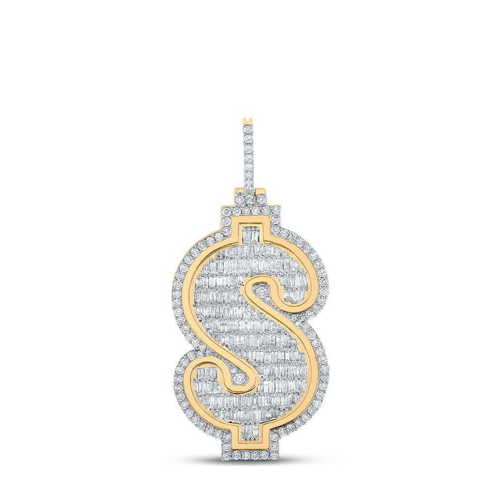 10K YELLOW GOLD BAGUETTE DIAMOND DOLLAR SIGN CHARM PENDANT 3-5/8 CTTW