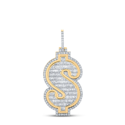 10K YELLOW GOLD BAGUETTE DIAMOND DOLLAR SIGN CHARM PENDANT 3-5/8 CTTW