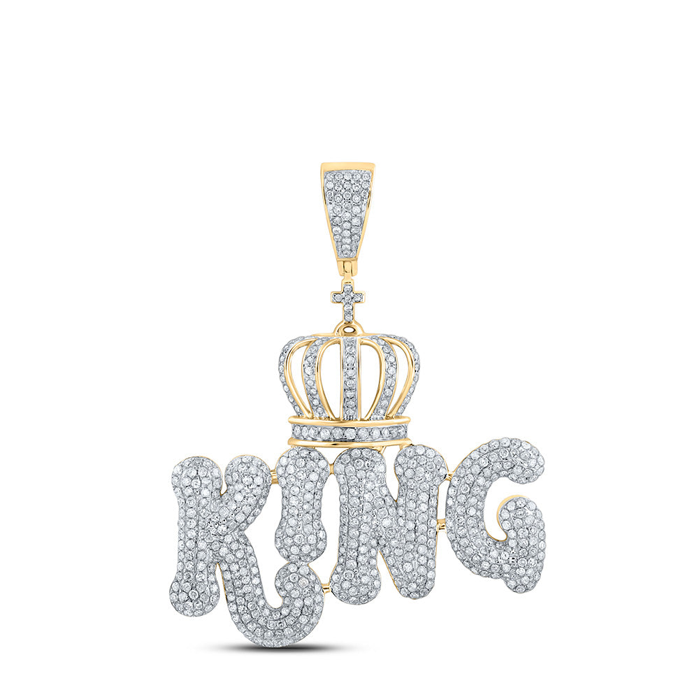 10K YELLOW GOLD ROUND DIAMOND KING CROWN CHARM PENDANT 2-3/8 CTTW