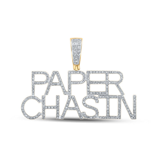 10K YELLOW GOLD ROUND DIAMOND PAPER CHASIN CHARM PENDANT 5/8 CTTW