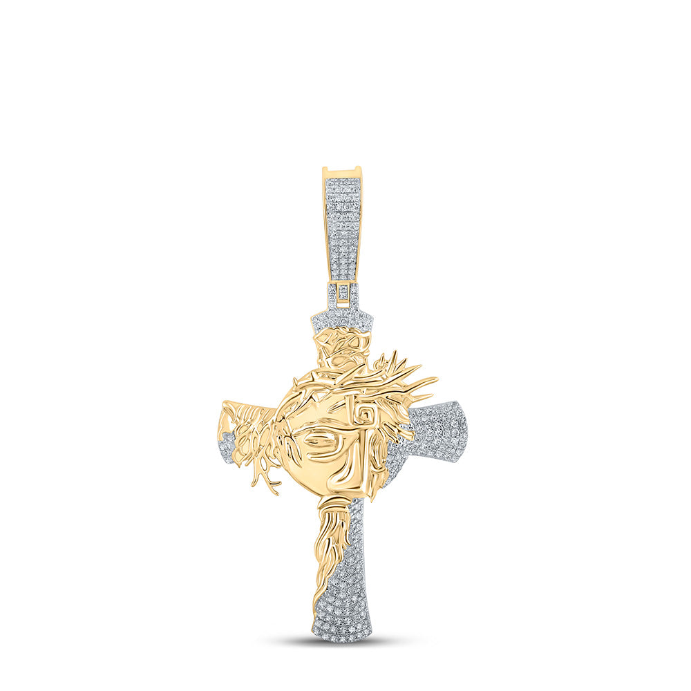 10K YELLOW GOLD ROUND DIAMOND CROSS CHARM PENDANT 1/2 CTTW