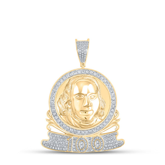 10K YELLOW GOLD ROUND DIAMOND BEN FRANKLIN 100 CHARM PENDANT 1-1/5 CTTW