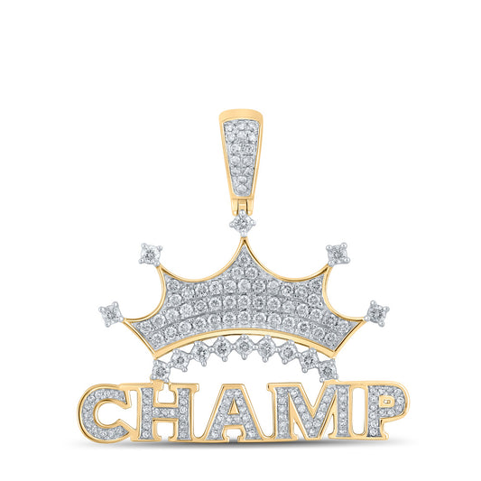 10K YELLOW GOLD ROUND DIAMOND CHAMP CROWN CHARM PENDANT 1-1/4 CTTW