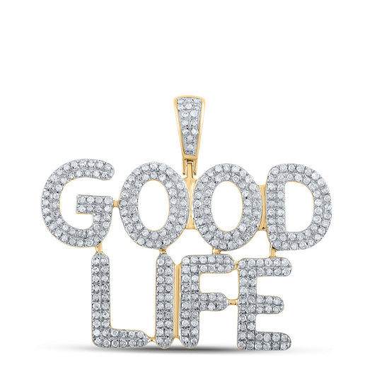 10K YELLOW GOLD ROUND DIAMOND GOOD LIFE CHARM PENDANT 1 CTTW