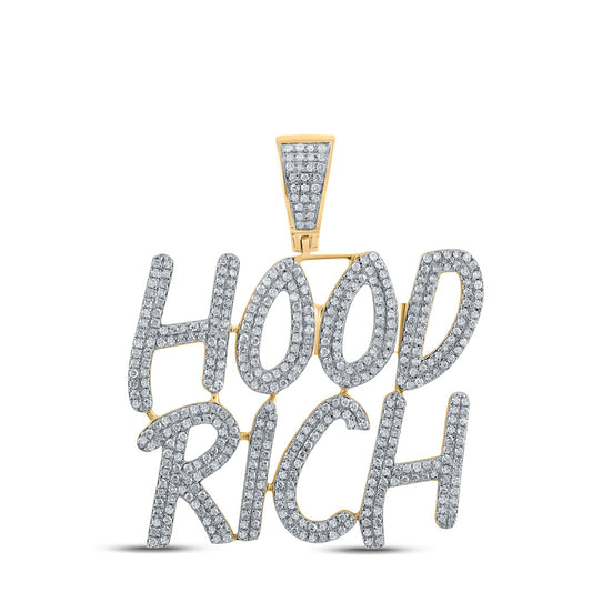 10K YELLOW GOLD ROUND DIAMOND HOOD RICH CHARM PENDANT 1-1/4 CTTW