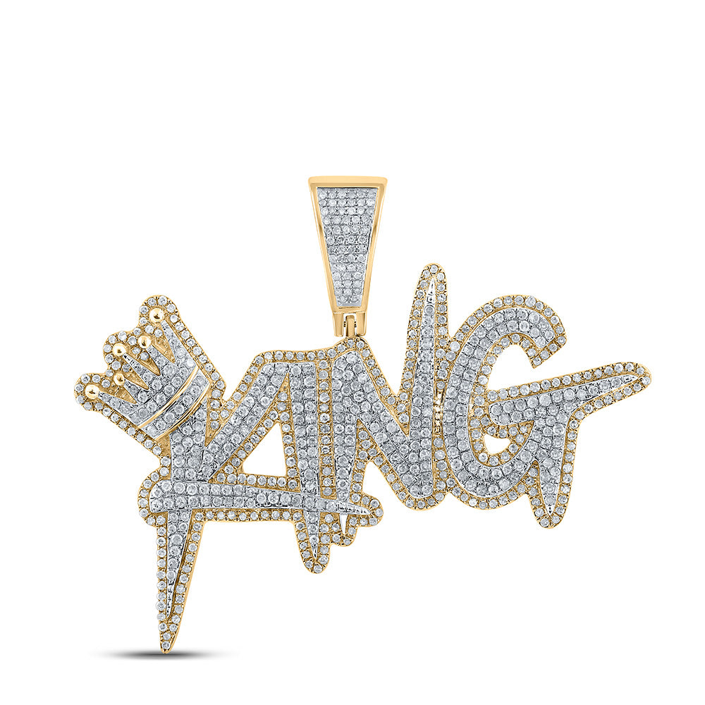 10K TWO-TONE GOLD ROUND DIAMOND KING CROWN CHARM PENDANT 2-1/2 CTTW
