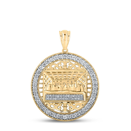 10K YELLOW GOLD ROUND DIAMOND LAST SUPPER CIRCLE CHARM PENDANT 3/4 CTTW