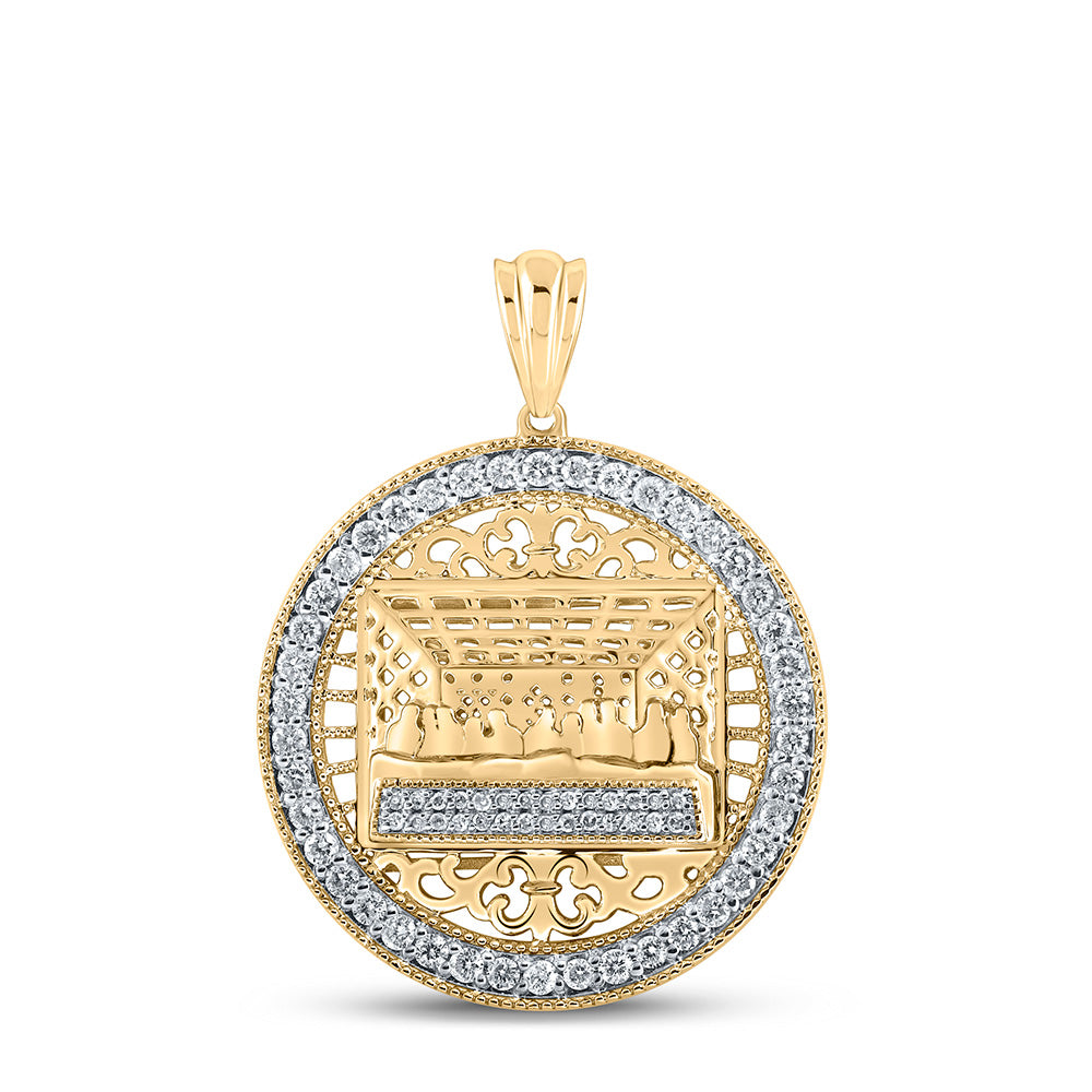 10K YELLOW GOLD ROUND DIAMOND LAST SUPPER CIRCLE CHARM PENDANT 3/4 CTTW