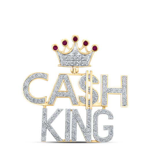 10K YELLOW GOLD ROUND RUBY DIAMOND CASH KING CHARM PENDANT 3-3/4 CTTW