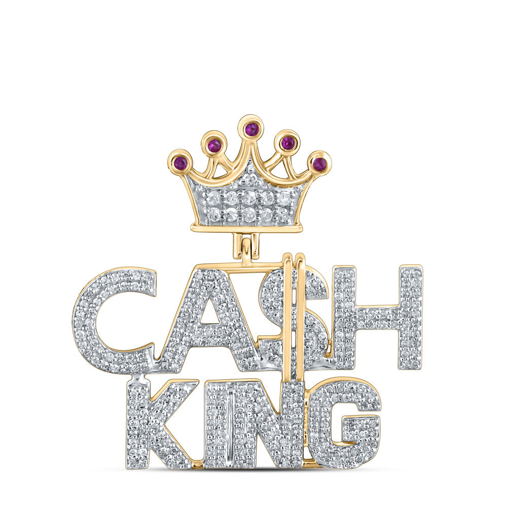 10K YELLOW GOLD ROUND DIAMOND CASH KING CROWN CHARM PENDANT 1/2 CTTW