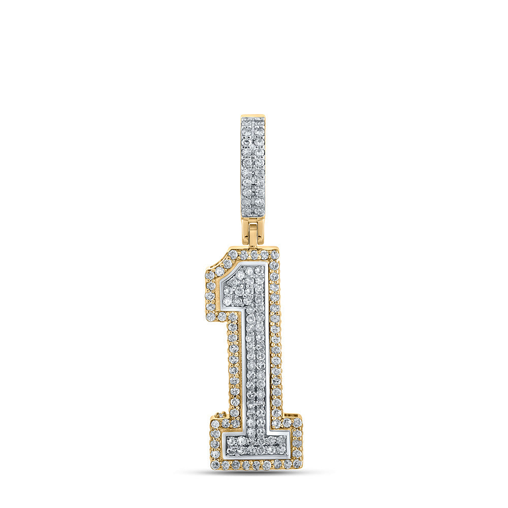10K TWO-TONE GOLD ROUND DIAMOND NUMBER ONE CHARM PENDANT 7/8 CTTW