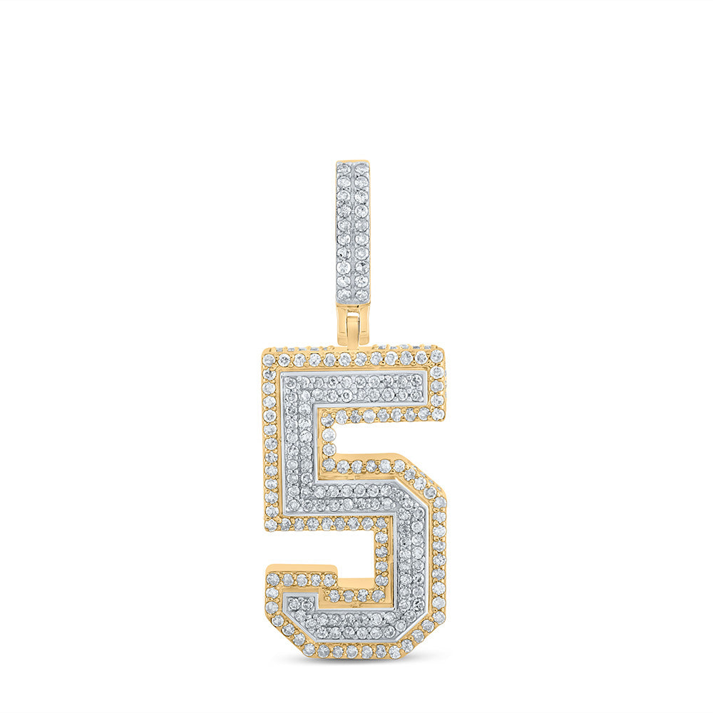 10K TWO-TONE GOLD ROUND DIAMOND NUMBER 5 CHARM PENDANT 1-1/4 CTTW