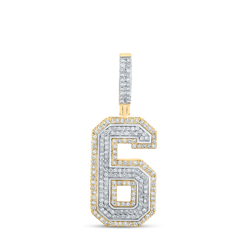 10K TWO-TONE GOLD ROUND DIAMOND NUMBER 6 CHARM PENDANT 1-3/8 CTTW