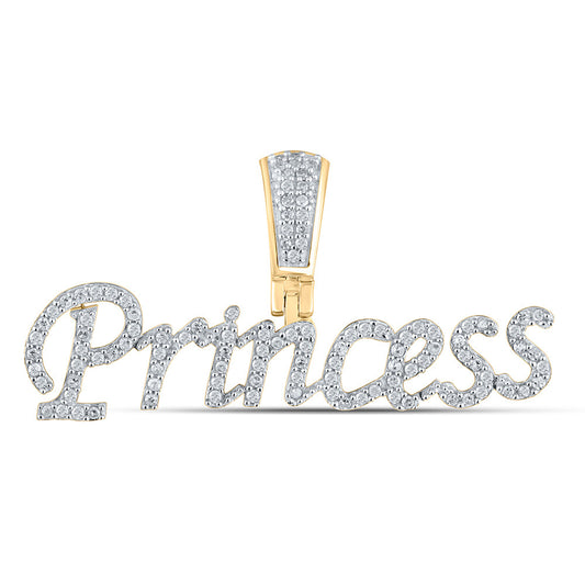 10K YELLOW GOLD ROUND DIAMOND PRINCESS CHARM PENDANT 1/3 CTTW