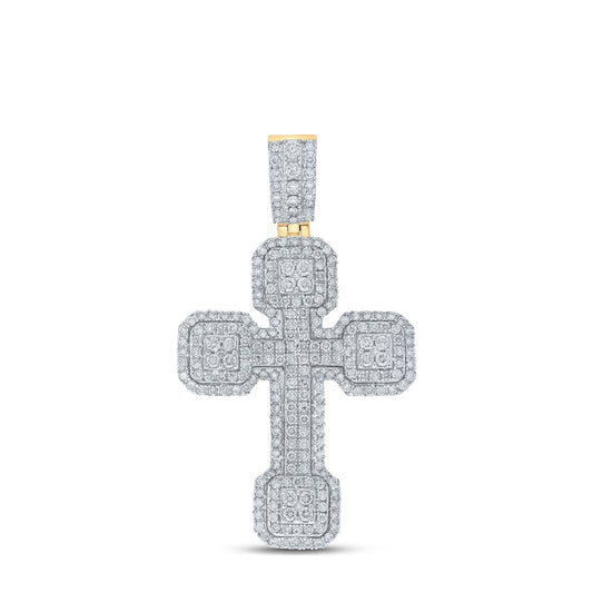 10K YELLOW GOLD ROUND DIAMOND CROSS CHARM PENDANT 3 CTTW