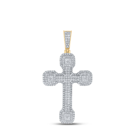 10K YELLOW GOLD ROUND DIAMOND CROSS CHARM PENDANT 3-1/2 CTTW