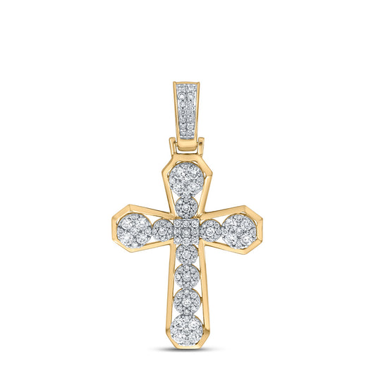 10K YELLOW GOLD ROUND DIAMOND CROSS CHARM PENDANT 1-1/2 CTTW