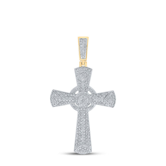 10K YELLOW GOLD ROUND DIAMOND CROSS CHARM PENDANT 2-3/4 CTTW