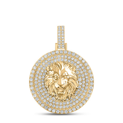 10K YELLOW GOLD ROUND DIAMOND LION CIRCLE CHARM PENDANT 2-1/2 CTTW