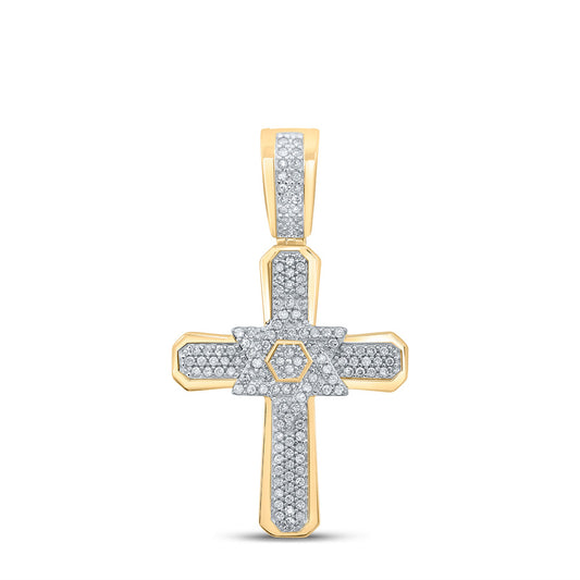 10K YELLOW GOLD ROUND DIAMOND CROSS CHARM PENDANT 1/3 CTTW