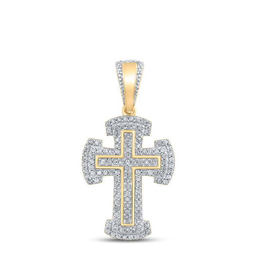 10K YELLOW GOLD ROUND DIAMOND CROSS CHARM PENDANT 1/3 CTTW
