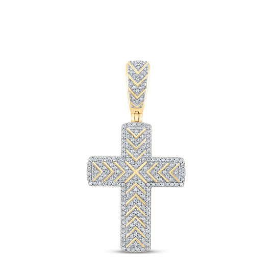10K YELLOW GOLD ROUND DIAMOND CROSS CHARM PENDANT 1/2 CTTW