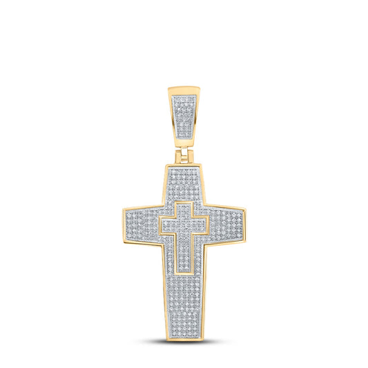 10K YELLOW GOLD ROUND DIAMOND CROSS CHARM PENDANT 3/4 CTTW