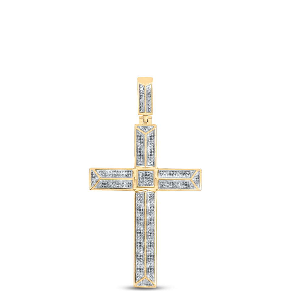 10K YELLOW GOLD ROUND DIAMOND CROSS CHARM PENDANT 3/4 CTTW