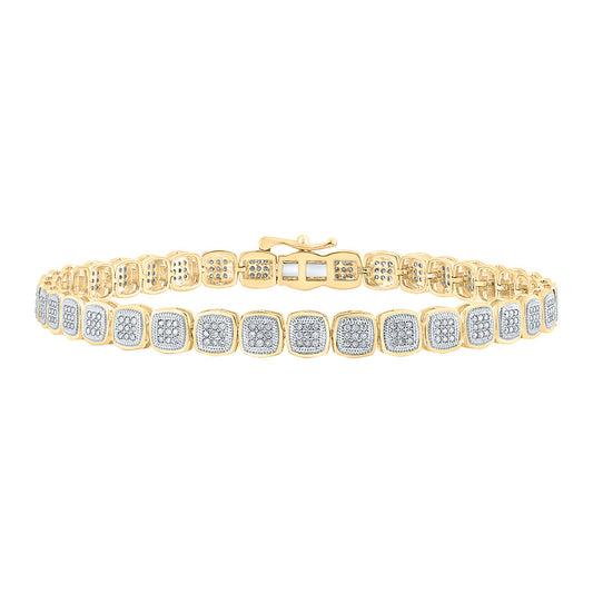 10K YELLOW GOLD ROUND DIAMOND SQUARE LINK BRACELET 1 CTTW