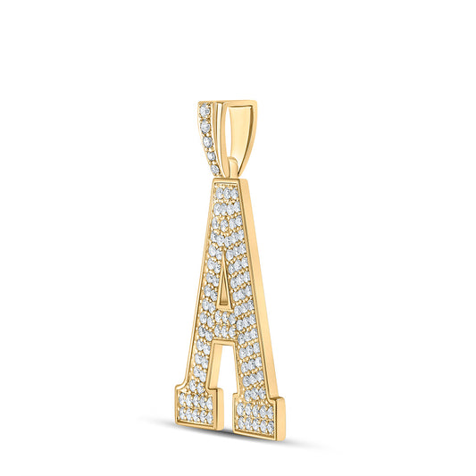10K YELLOW GOLD ROUND DIAMOND A INITIAL LETTER CHARM PENDANT 1-3/4 CTTW