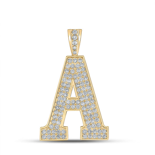 10K YELLOW GOLD ROUND DIAMOND A INITIAL LETTER CHARM PENDANT 1-3/4 CTTW