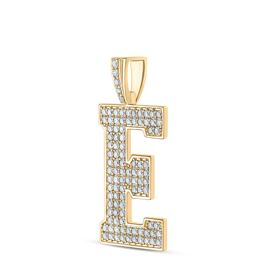 10K YELLOW GOLD ROUND DIAMOND E INITIAL LETTER CHARM PENDANT 1-3/4 CTTW