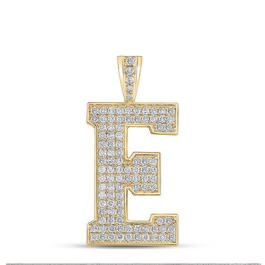 10K YELLOW GOLD ROUND DIAMOND E INITIAL LETTER CHARM PENDANT 1-3/4 CTTW