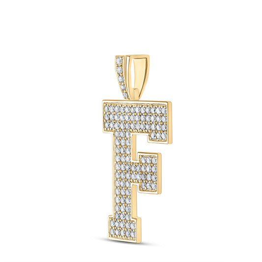 10K YELLOW GOLD ROUND DIAMOND F INITIAL LETTER CHARM PENDANT 1-3/4 CTTW