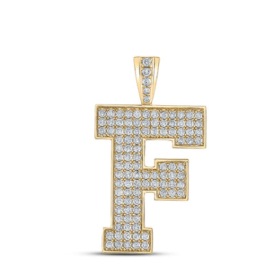 10K YELLOW GOLD ROUND DIAMOND F INITIAL LETTER CHARM PENDANT 1-3/4 CTTW