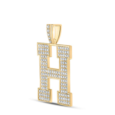 10K YELLOW GOLD ROUND DIAMOND H INITIAL LETTER CHARM PENDANT 2-1/3 CTTW
