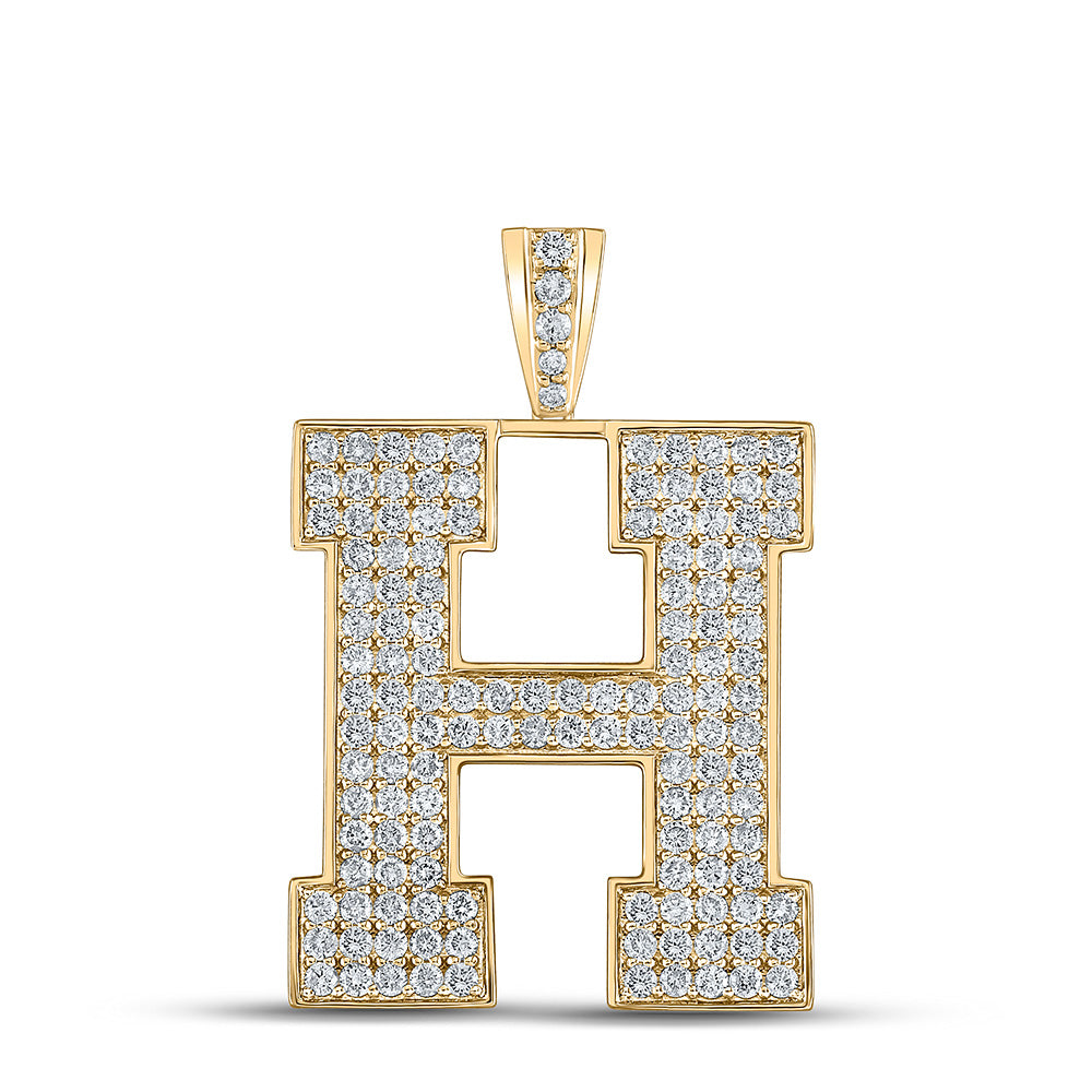 10K YELLOW GOLD ROUND DIAMOND H INITIAL LETTER CHARM PENDANT 2-1/3 CTTW