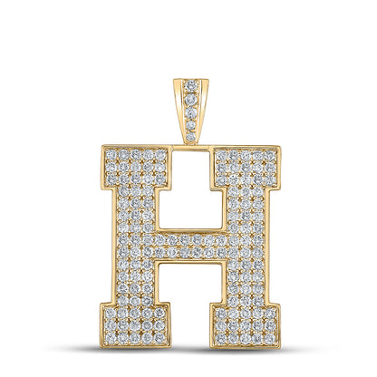 10K YELLOW GOLD ROUND DIAMOND H INITIAL LETTER CHARM PENDANT 2-1/3 CTTW