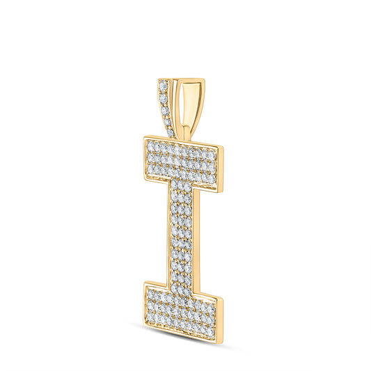 10K YELLOW GOLD ROUND DIAMOND I INITIAL LETTER CHARM PENDANT 1-5/8 CTTW