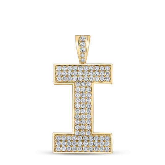 10K YELLOW GOLD ROUND DIAMOND I INITIAL LETTER CHARM PENDANT 1-5/8 CTTW