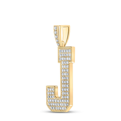 10K YELLOW GOLD ROUND DIAMOND J INITIAL LETTER CHARM PENDANT 1-3/8 CTTW