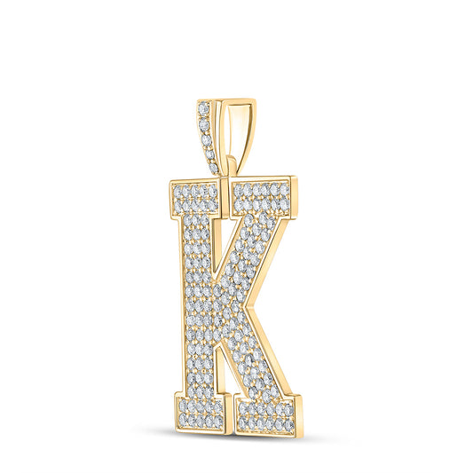 10K YELLOW GOLD ROUND DIAMOND K INITIAL LETTER CHARM PENDANT 2-1/4 CTTW