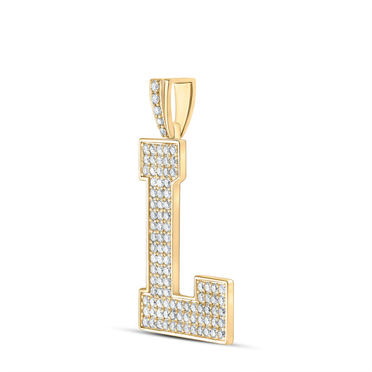 10K YELLOW GOLD ROUND DIAMOND L INITIAL LETTER CHARM PENDANT 1-5/8 CTTW