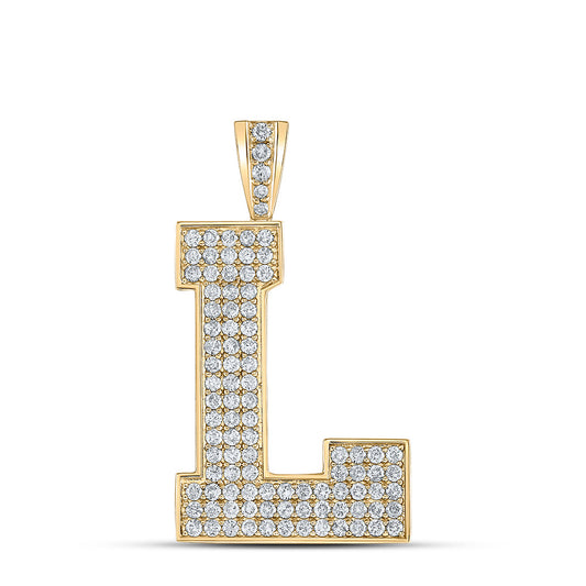 10K YELLOW GOLD ROUND DIAMOND L INITIAL LETTER CHARM PENDANT 1-5/8 CTTW