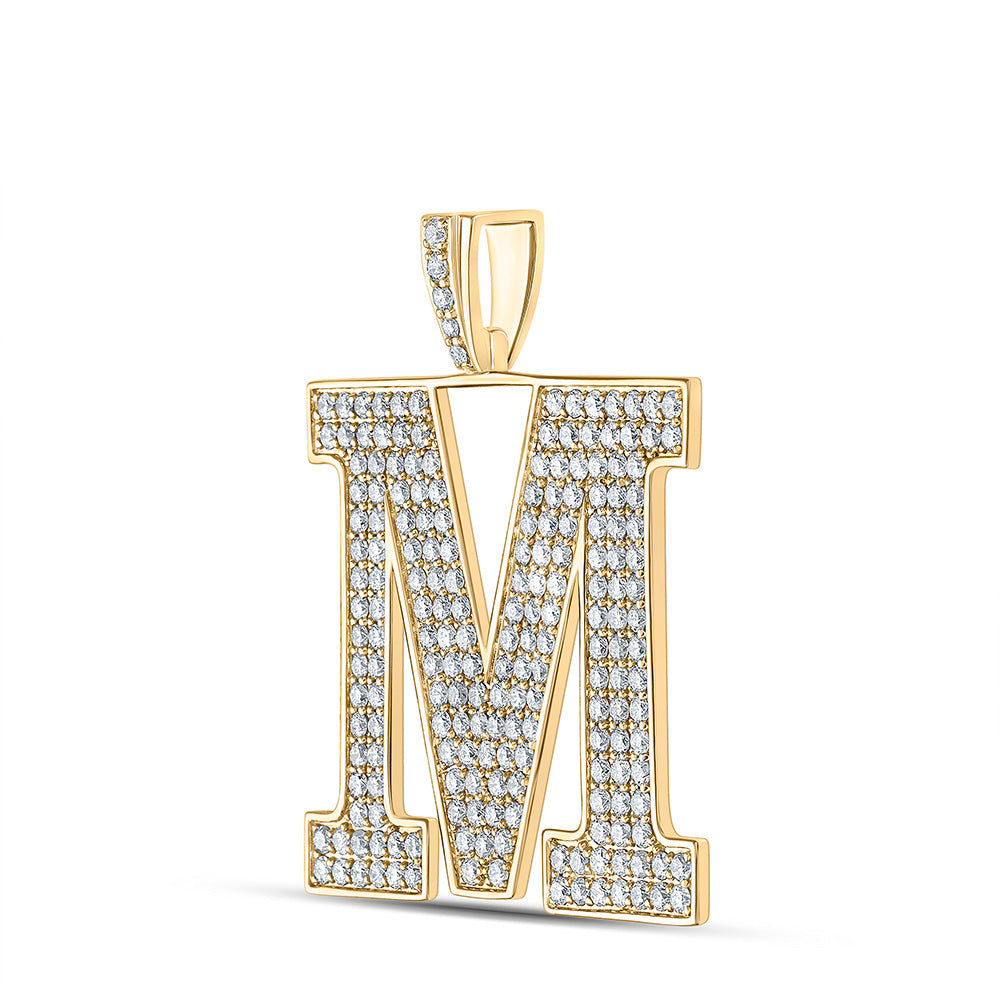 10K YELLOW GOLD ROUND DIAMOND M INITIAL LETTER CHARM PENDANT 3-3/8 CTTW