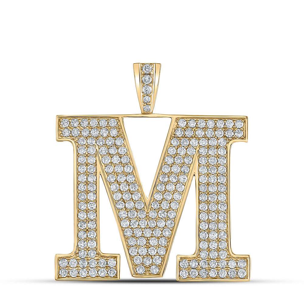 10K YELLOW GOLD ROUND DIAMOND M INITIAL LETTER CHARM PENDANT 3-3/8 CTTW