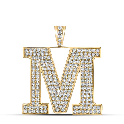 10K YELLOW GOLD ROUND DIAMOND M INITIAL LETTER CHARM PENDANT 3-3/8 CTTW