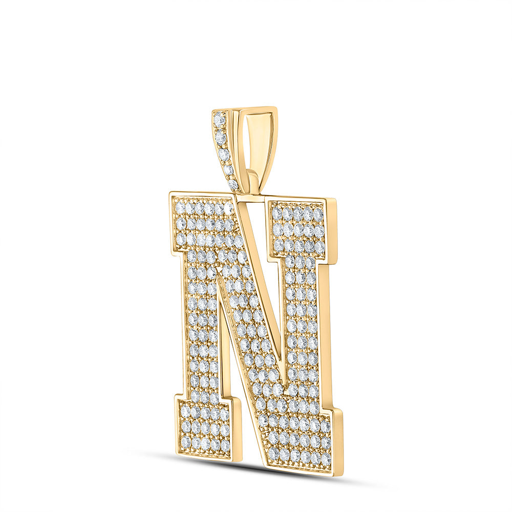 10K YELLOW GOLD ROUND DIAMOND N INITIAL LETTER CHARM PENDANT 2-7/8 CTTW