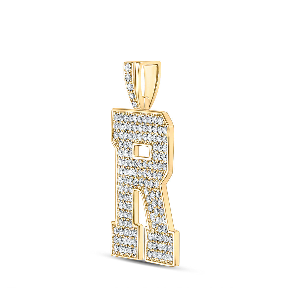 10K YELLOW GOLD ROUND DIAMOND R INITIAL LETTER CHARM PENDANT 2-1/4 CTTW